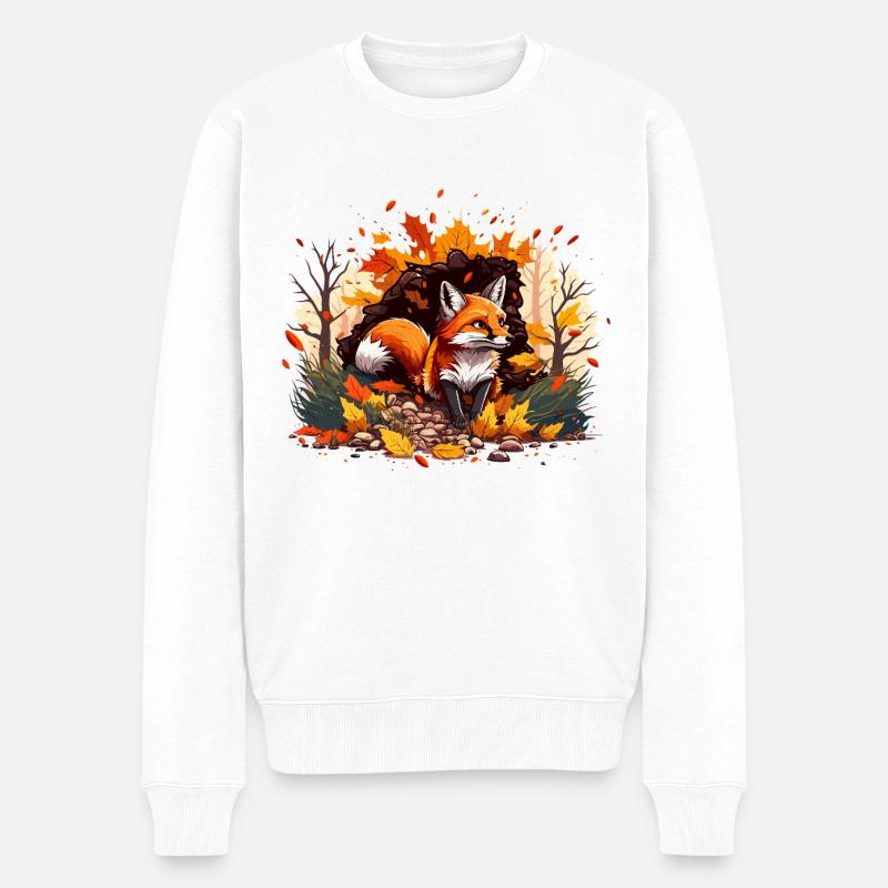 Renard dans les feuilles d’automne - Pull Premium bio Homme - blanc