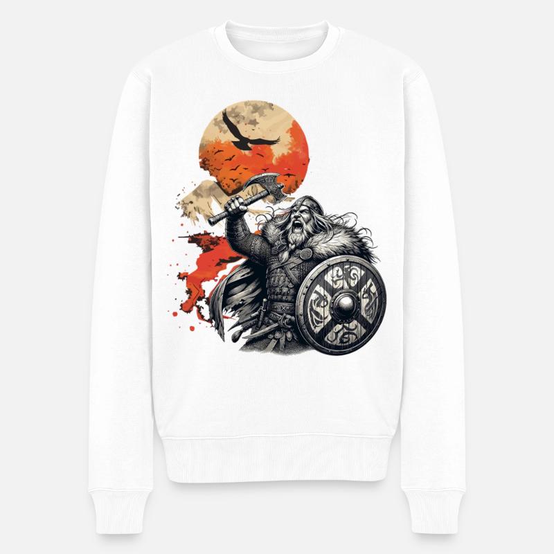 Guerrier viking avec hache et bouclier - Pull Premium bio Homme - blanc