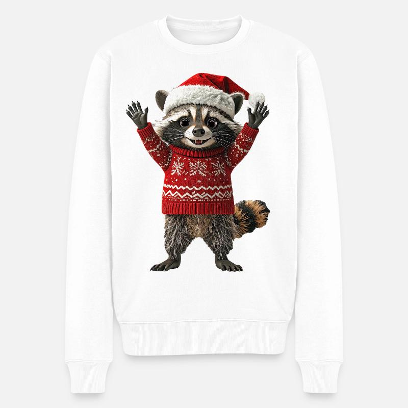 Waschbär - Männer Premium Bio Pullover - Weiß