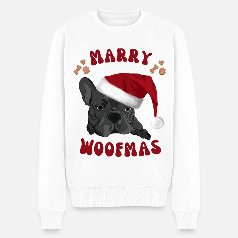 Frenchie Woofmas – Bulldogge mit Santa Hat - Männer Premium Bio Pullover - Weiß