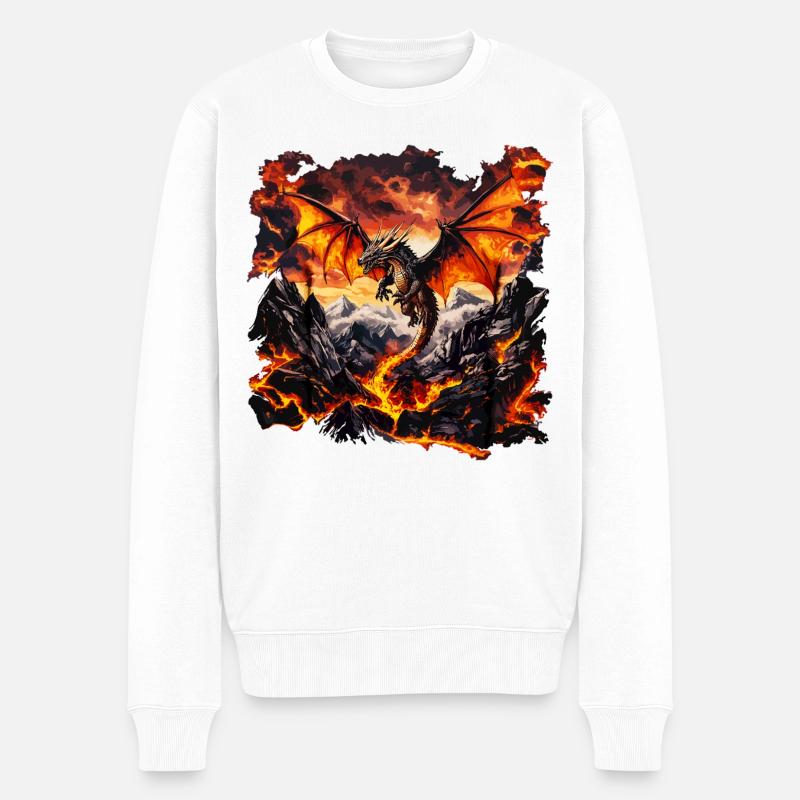 Dragon Feu, Mysticisme Gothique, Mythologie, Créature - Pull Premium bio Homme - blanc