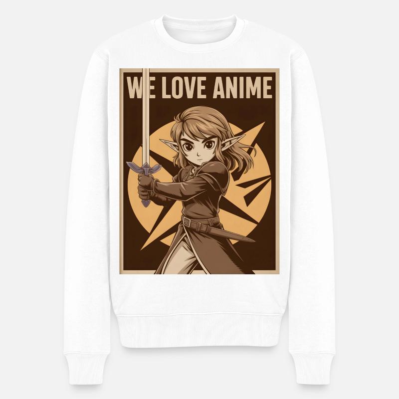 Animeheldin mit Schwert - Männer Premium Bio Pullover - Weiß