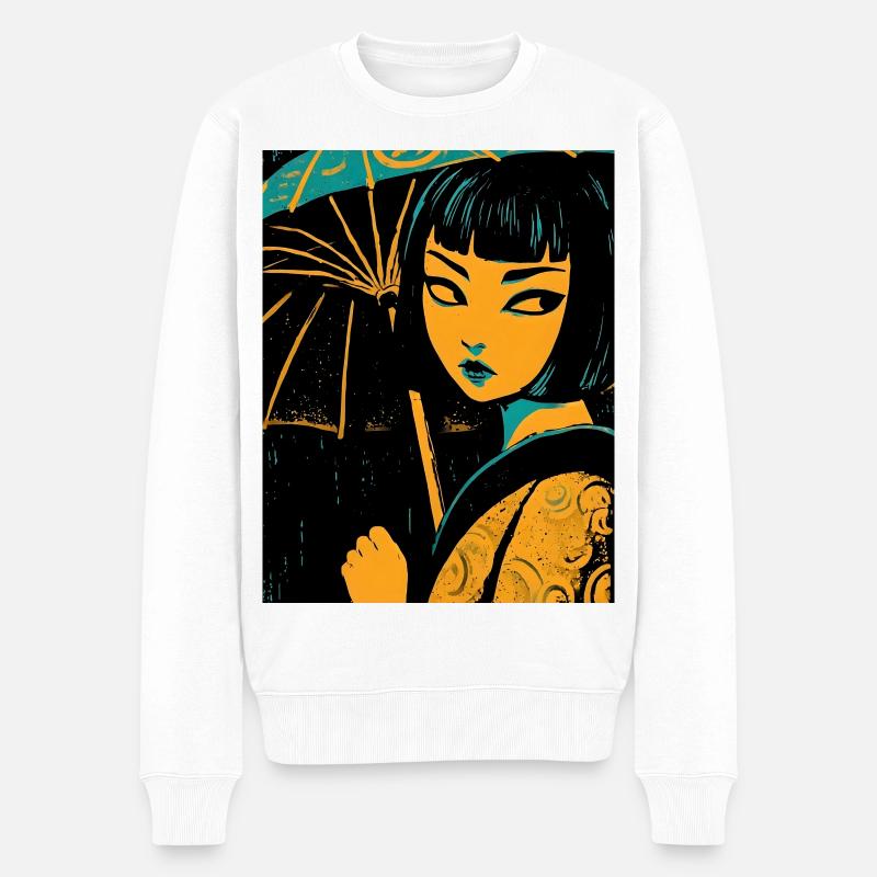 Fille Veilleuse avec parapluie UkiyoE - Pull Premium bio Homme - blanc