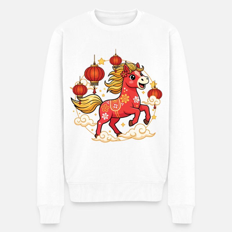 Pferd Chinesisches Tierkreis Chinesisches Neujahr - Männer Premium Bio Pullover - Weiß