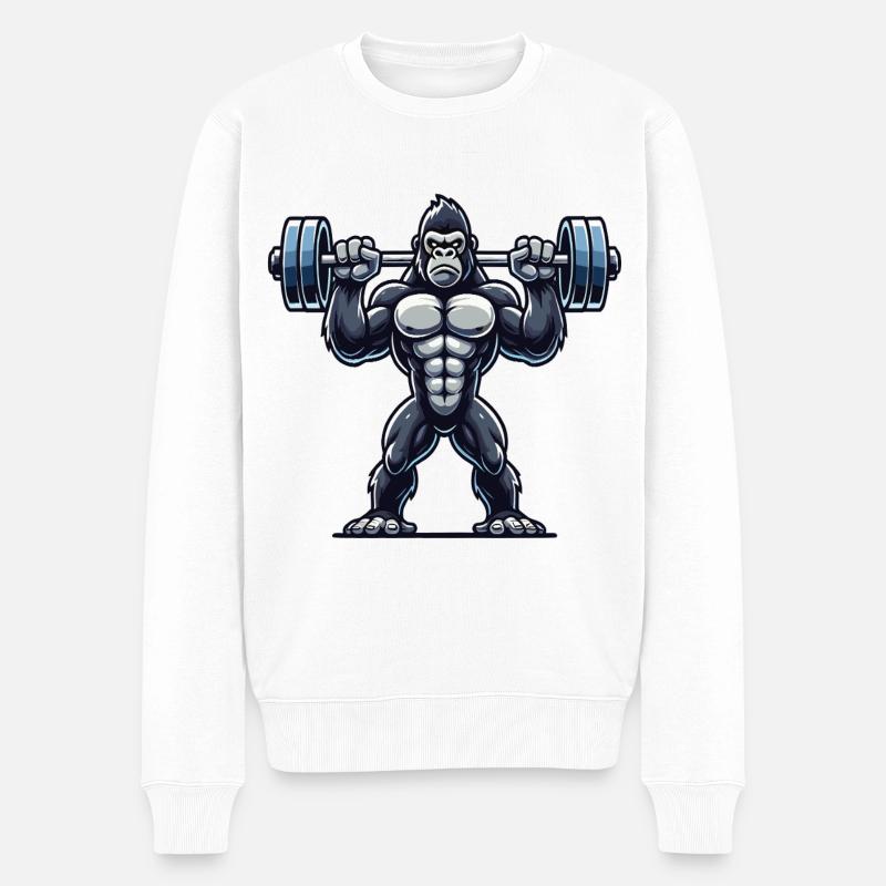 Gorilla Mächtiger Hantel - Männer Premium Bio Pullover - Weiß