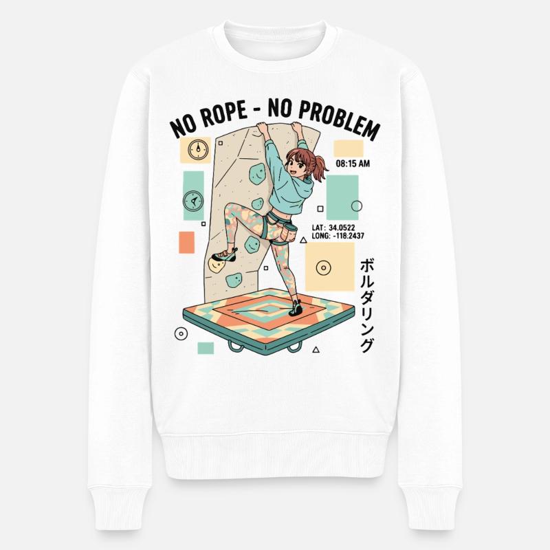 Kein Seil Kein Problem Bouldering Kletterer Spaß - Männer Premium Bio Pullover - Weiß