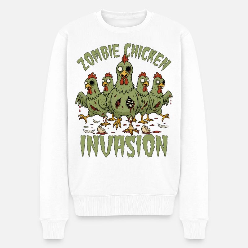 Zombie Chicken Invasion - Männer Premium Bio Pullover - Weiß
