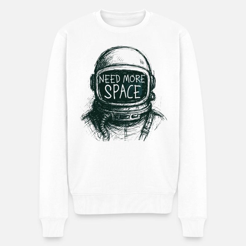 Need More Space Astronaut Spruch Zeichnung - Männer Premium Bio Pullover - Weiß