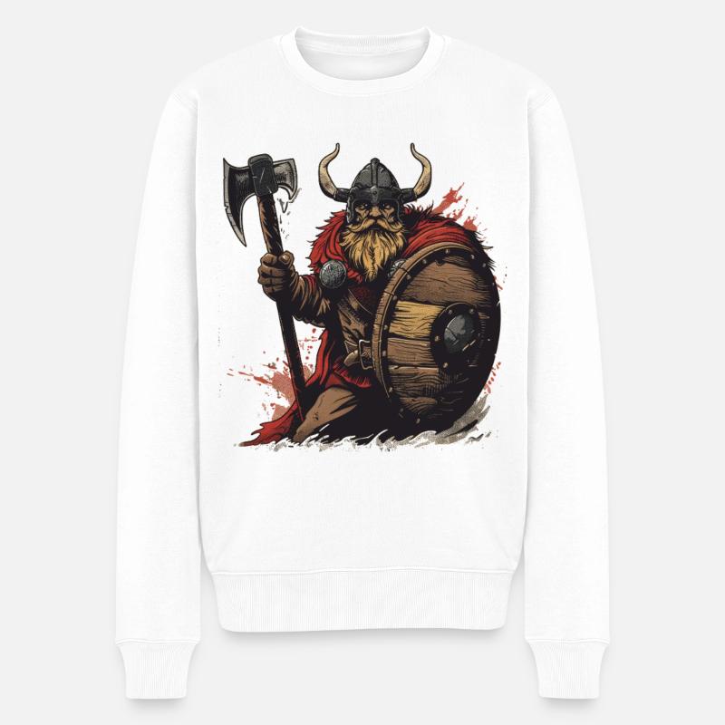 Wikinger Krieger mit Axt und Schild - Männer Premium Bio Pullover - Weiß