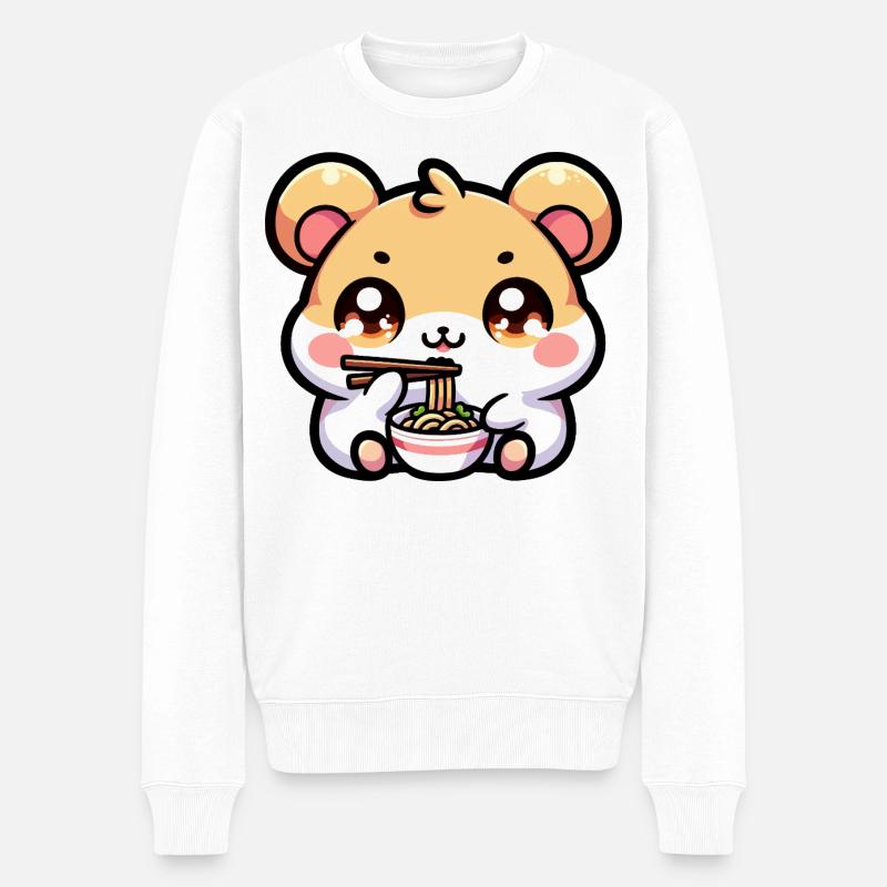 Kawaii Hamster isst Ramen - Männer Premium Bio Pullover - Weiß