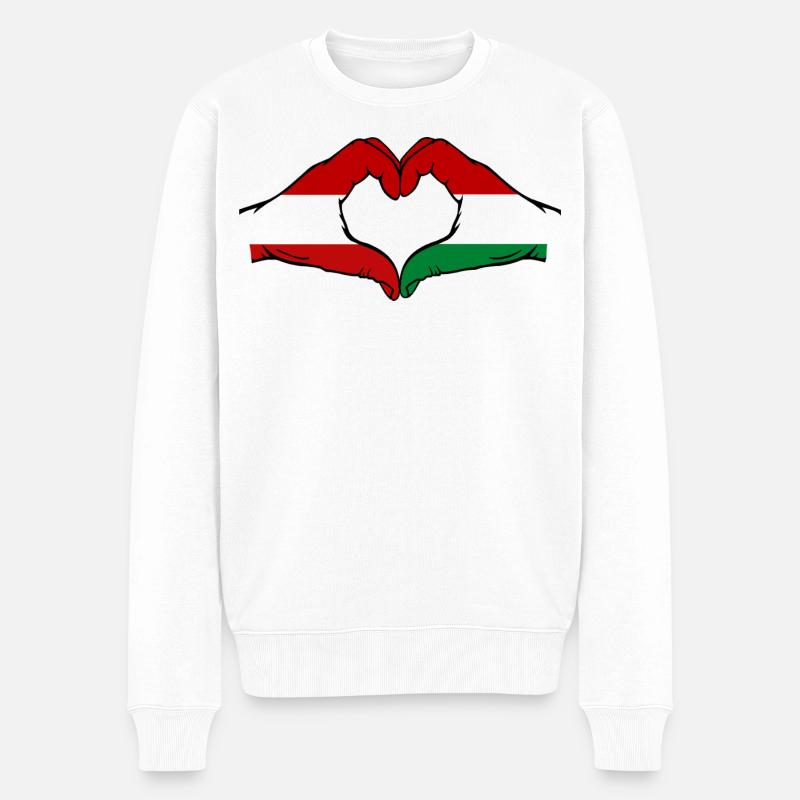 Österreich Ungarn Flagge Herz - Männer Premium Bio Pullover - Weiß
