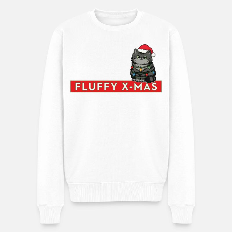 Fluffy X-Mas – Süße Katze Weihnachten - Männer Premium Bio Pullover - Weiß
