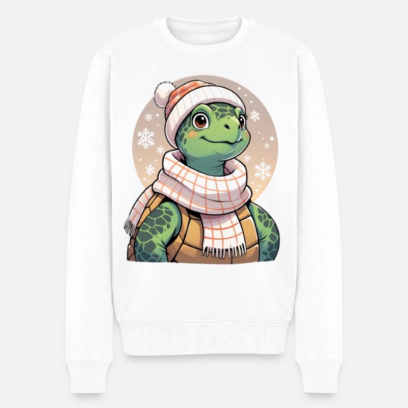 Winter-Schildkröten Illustration mit Schal - Männer Premium Bio Pullover - Weiß