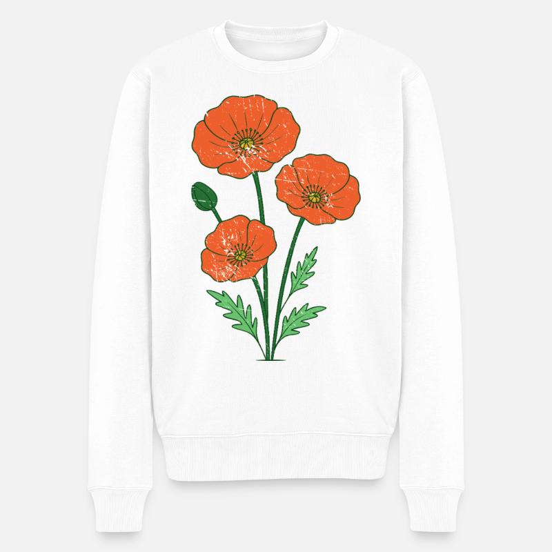 Orange Mohnblumen botanische Illustration - Männer Premium Bio Pullover - Weiß