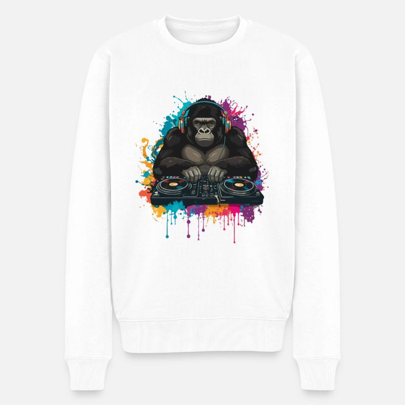 Gorilla DJ am Mischpult - Männer Premium Bio Pullover - Weiß