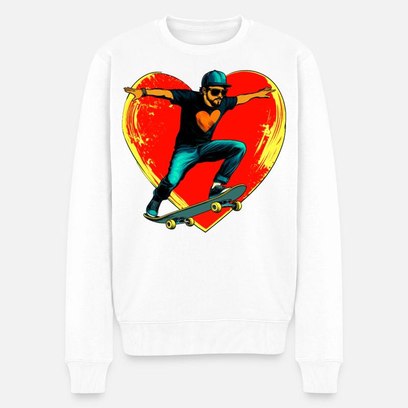 Skateboarder Liebe / Skater Herz - Männer Premium Bio Pullover - Weiß