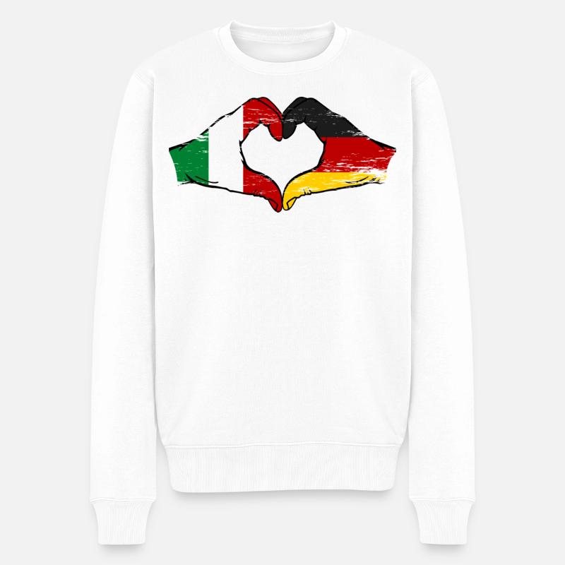 Italien Deutschland Flagge Herz - Männer Premium Bio Pullover - Weiß