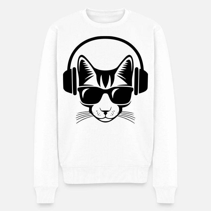 chat casque de musique et lunette de soleil - Pull Premium bio Homme - blanc