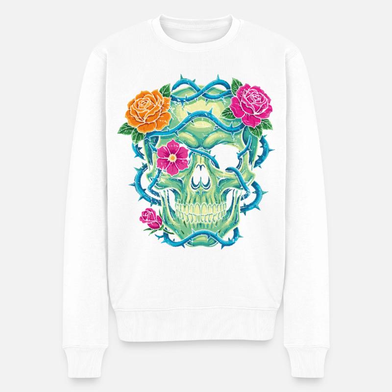 Floral Skull – Schädelkunst - Männer Premium Bio Pullover - Weiß