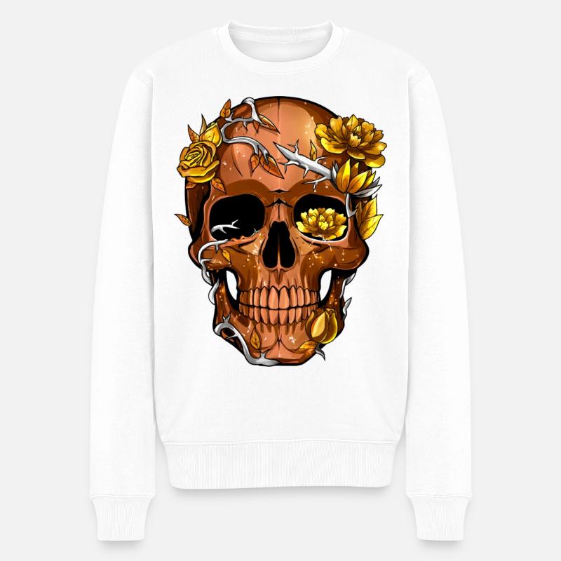 Goldener Stacheldraht-Blumenschädel - Männer Premium Bio Pullover - Weiß