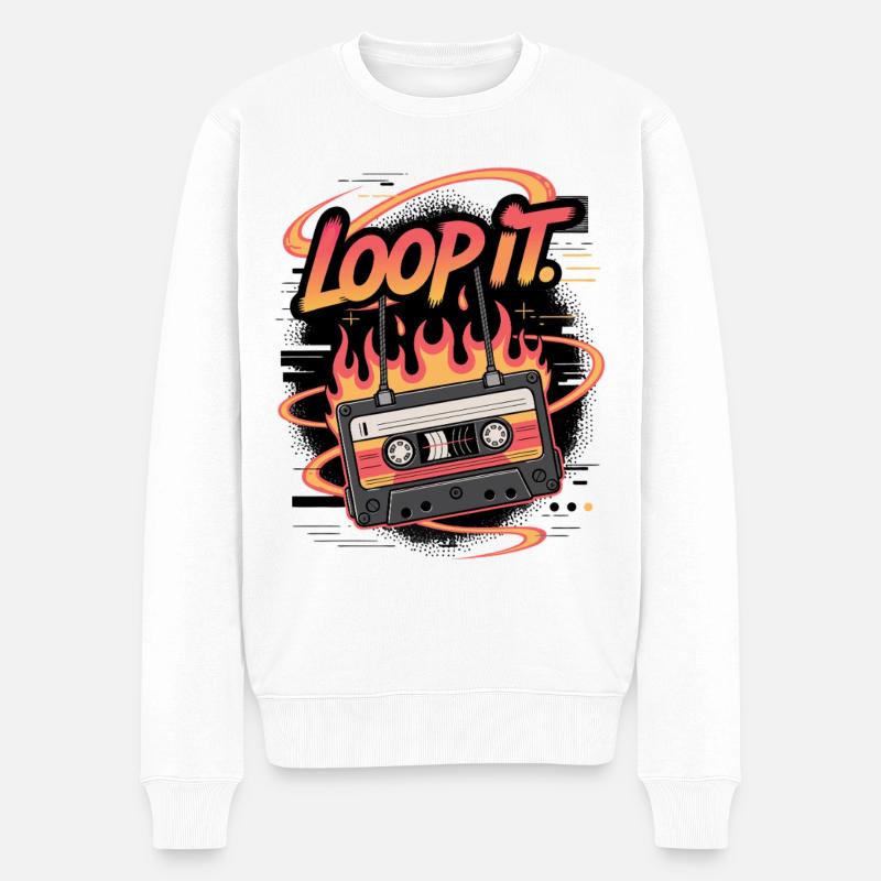 Retro Kassette Loop It Musikdesign - Männer Premium Bio Pullover - Weiß
