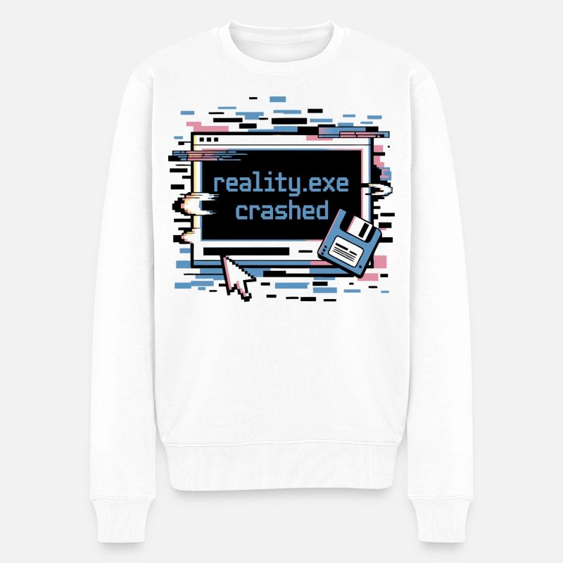 Reality.exe Crashed Retro Pixel Design - Männer Premium Bio Pullover - Weiß