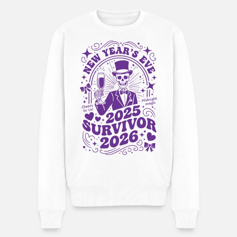Silvester 2025 Überlebender 2026 Mitternachtsmagie - Männer Premium Bio Pullover - Weiß