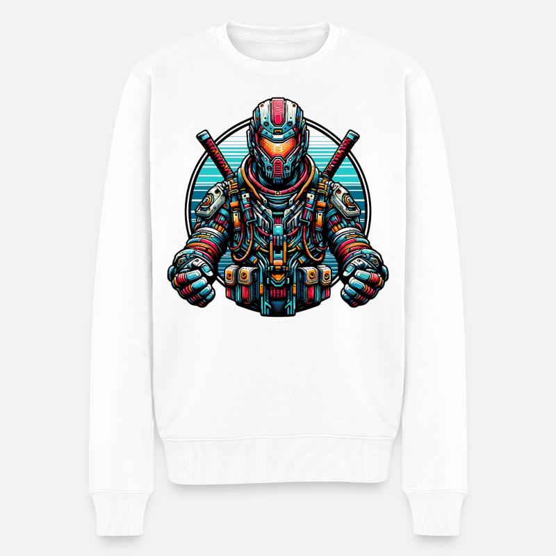 Robot Samurai - Männer Premium Bio Pullover - Weiß