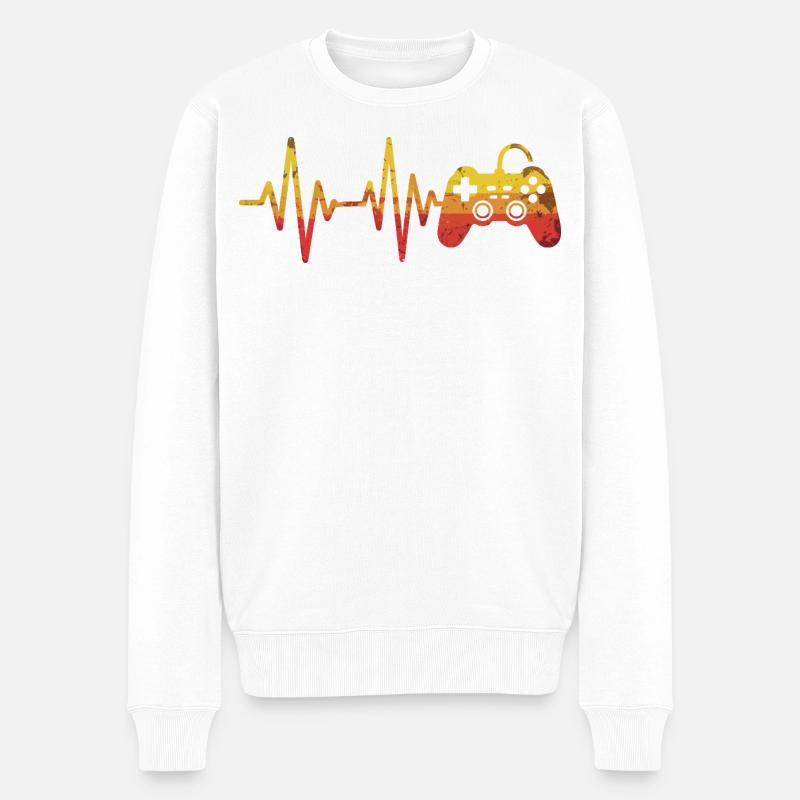 Herzschlag Gamepad Retro - Männer Premium Bio Pullover - Weiß