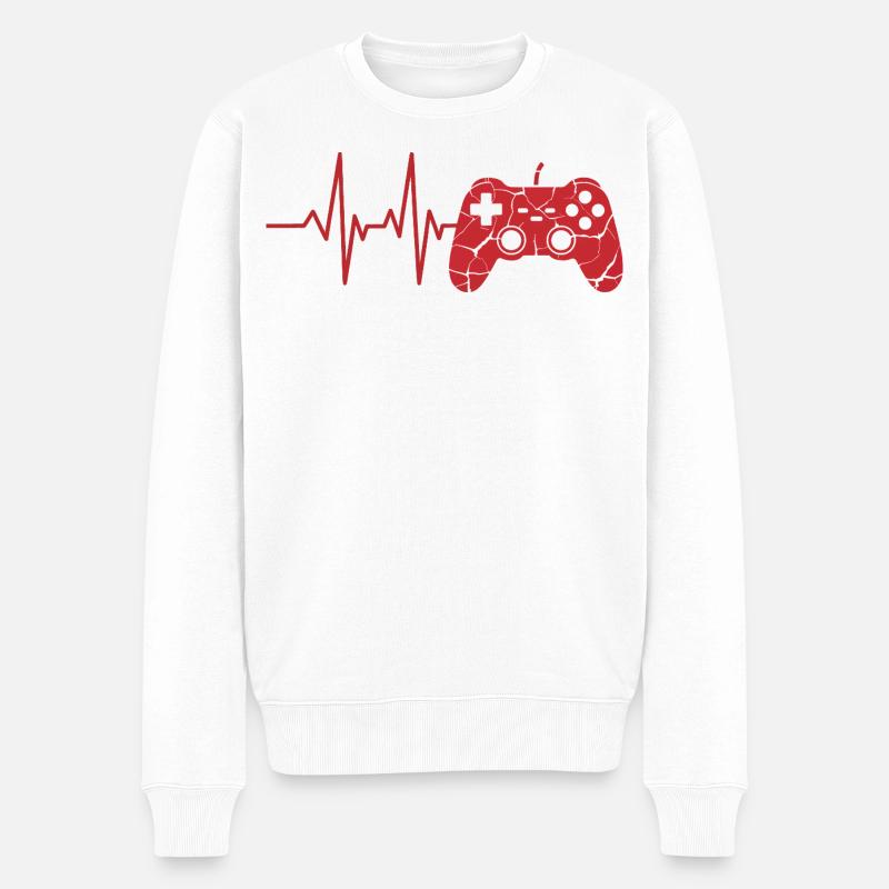 Herzschlag Controller Motiv - Männer Premium Bio Pullover - Weiß