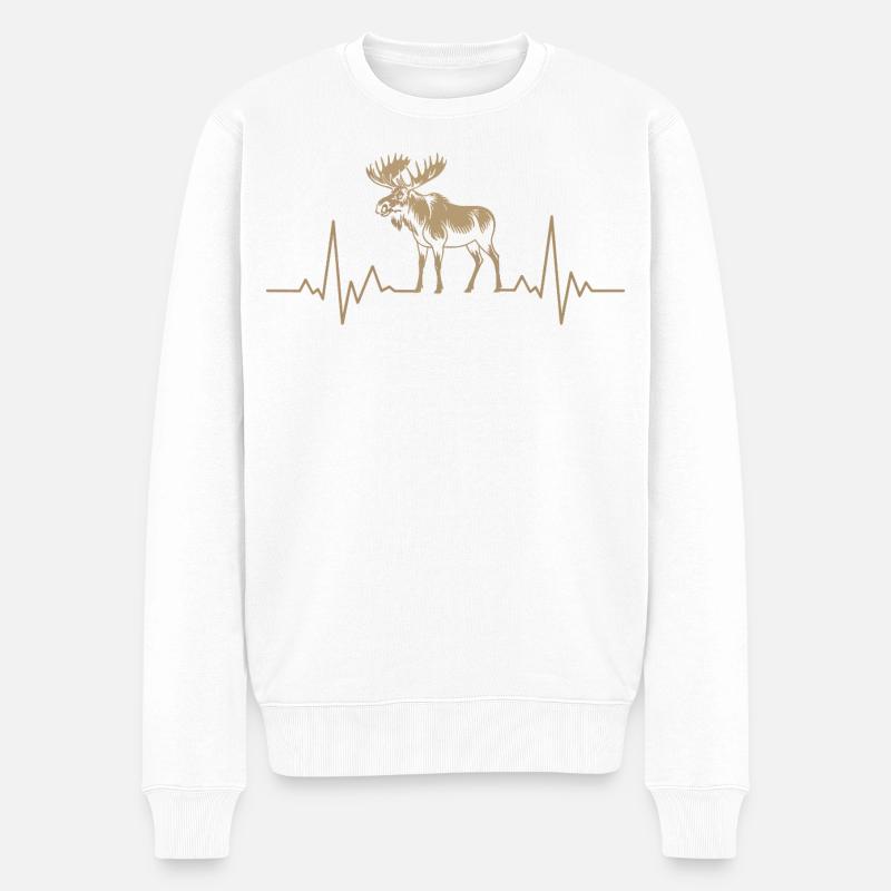 Moose Herzschlag Silhouette - Männer Premium Bio Pullover - Weiß