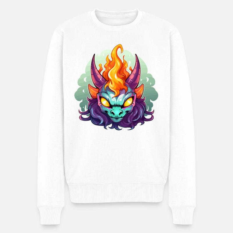 Flammenkopf Dämonengesicht - Männer Premium Bio Pullover - Weiß