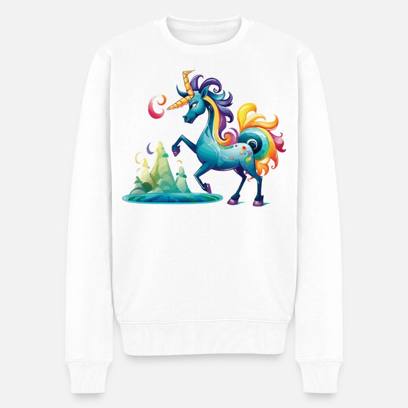 Fabelunicorn im Regenbogenland - Männer Premium Bio Pullover - Weiß