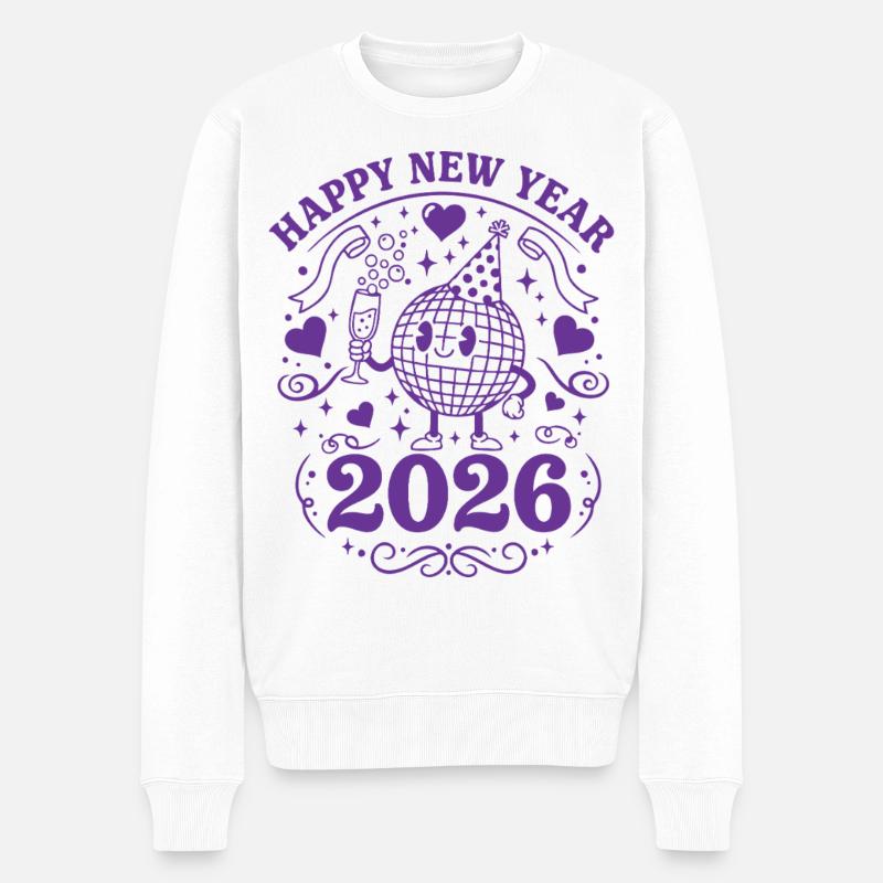 Joyeuse Année 2026 Célébration Globe Festive - Pull Premium bio Homme - blanc