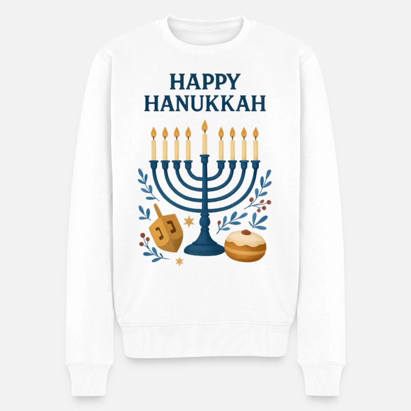 Joyeux Menorah festif de Hanoucca - Pull Premium bio Homme - blanc