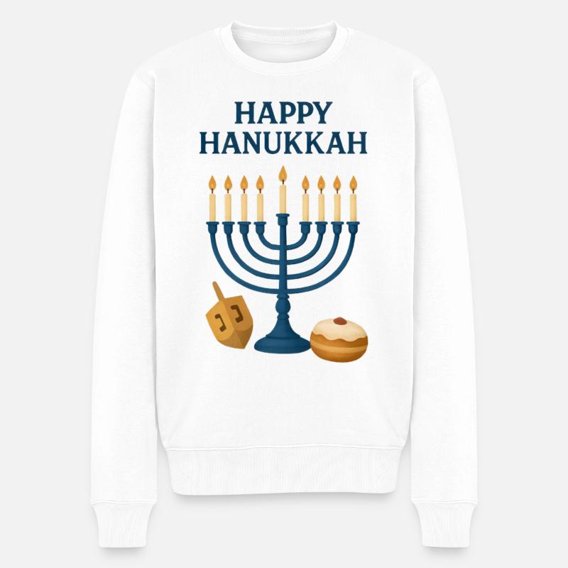 Happy Hanukkah Menora Festlicht - Männer Premium Bio Pullover - Weiß