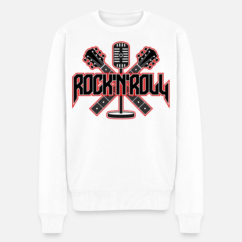 Emblème du micro et guitares RocknRoll - Pull Premium bio Homme - blanc