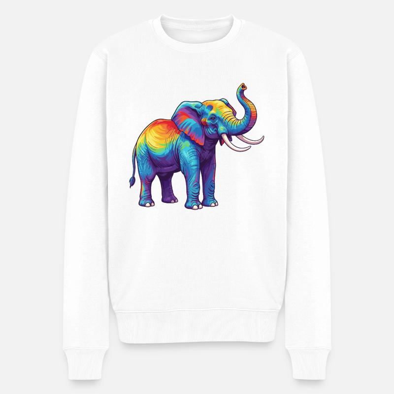 Bunte Elefanten-Regenbogen-Pop-Art-Aquarell - Männer Premium Bio Pullover - Weiß