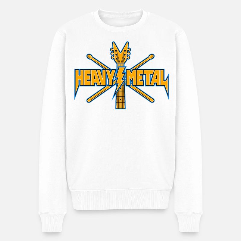 Heavy Metal Crest Gitarre - Männer Premium Bio Pullover - Weiß