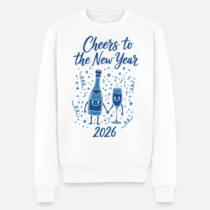 Prost auf die Neujahrsfeier 2026 - Männer Premium Bio Pullover - Weiß