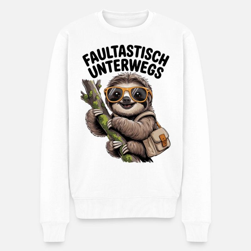 Faultier Design – Faultastisch unterwegs - Männer Premium Bio Pullover - Weiß