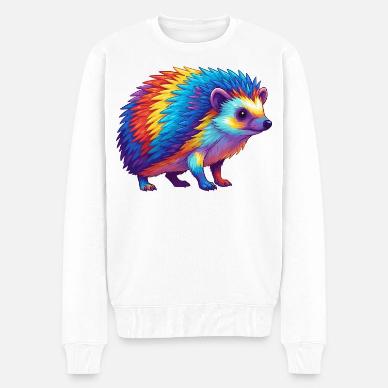 Buntes Igelregenbogen-Pop-Art-Aquarell - Männer Premium Bio Pullover - Weiß