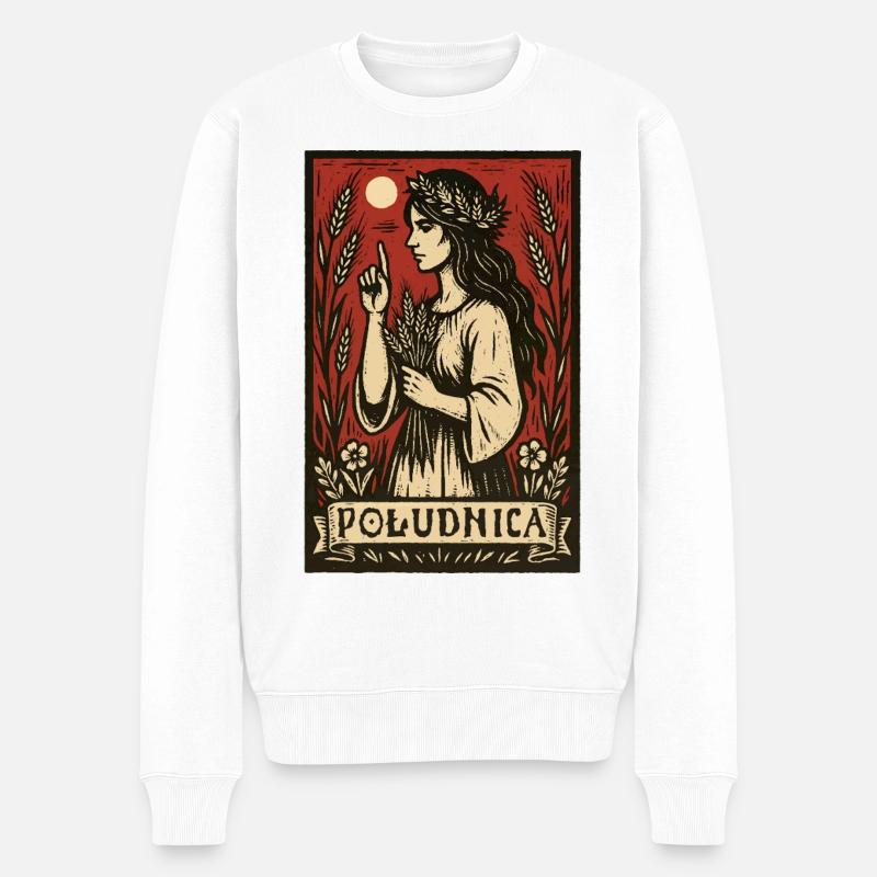 Południca Slawischer Mittagsgeist Volkskunst - Männer Premium Bio Pullover - Weiß
