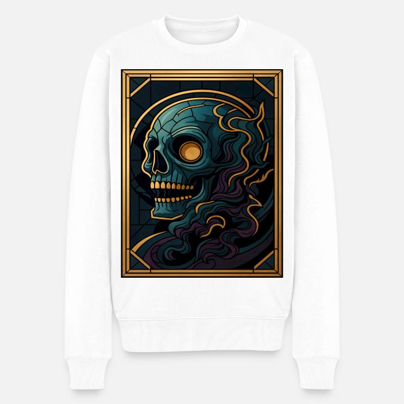 Glas Fenster Totenkopf - Männer Premium Bio Pullover - Weiß