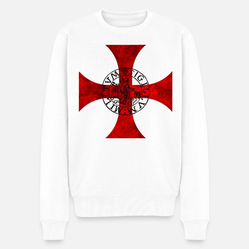 Croix templière – Croix pattée et sceau - Pull Premium bio Homme - blanc