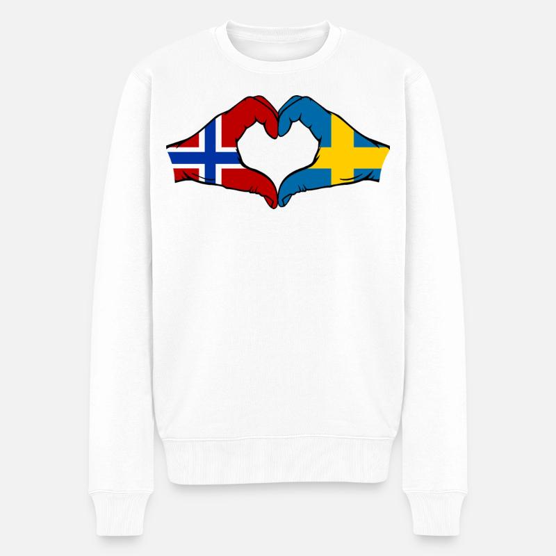 Drapeau Norvège-Suède Mains de cœur - Pull Premium bio Homme - blanc