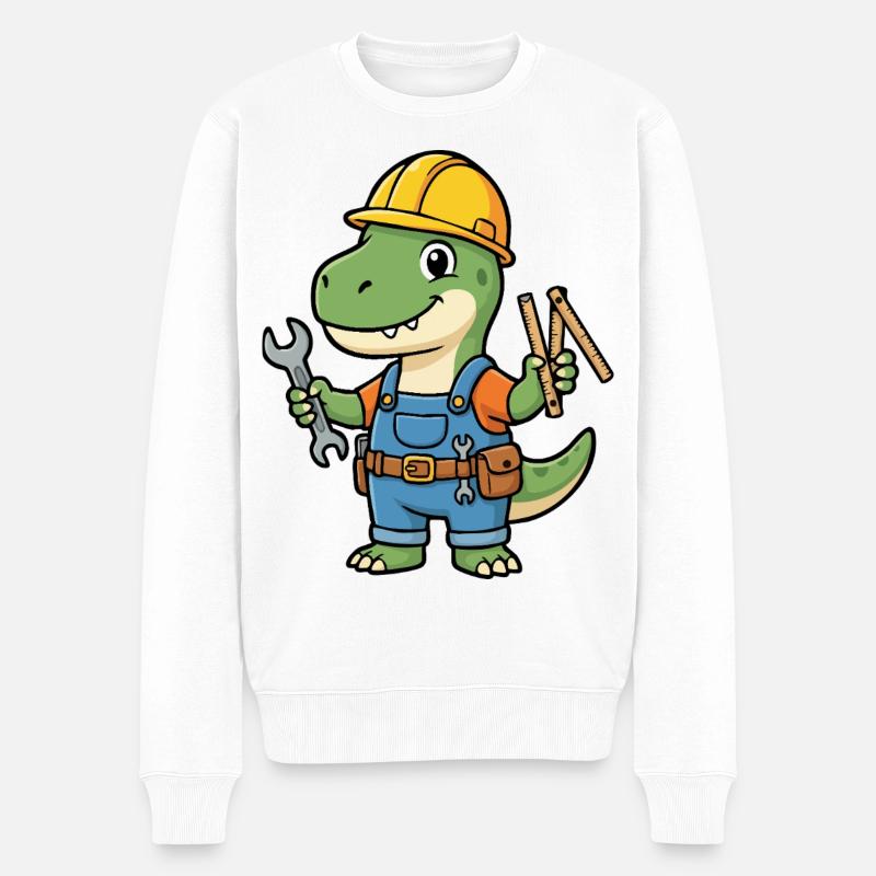 Dino Bauarbeiter mit Werkzeugen - Männer Premium Bio Pullover - Weiß