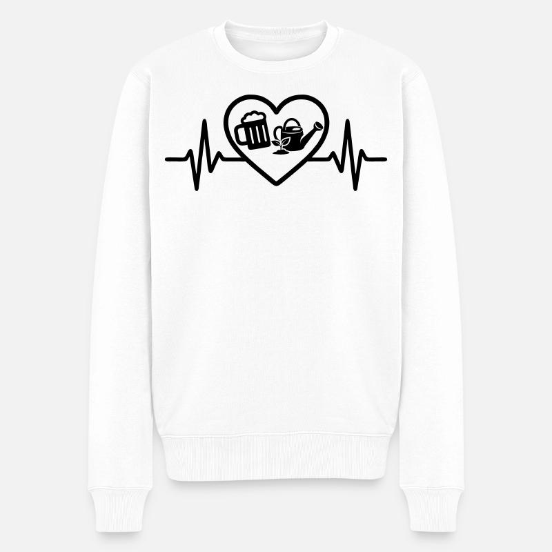 Herz Bier Gartenarbeit Humor - Männer Premium Bio Pullover - Weiß