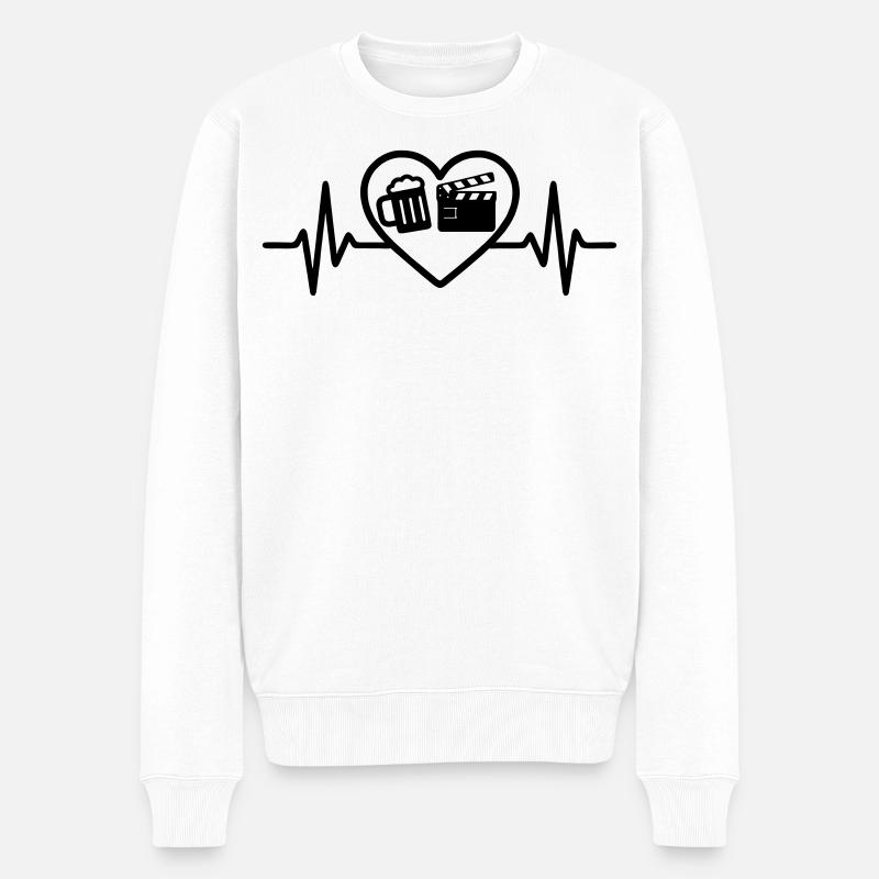 Herz Bier Kino Humor - Männer Premium Bio Pullover - Weiß