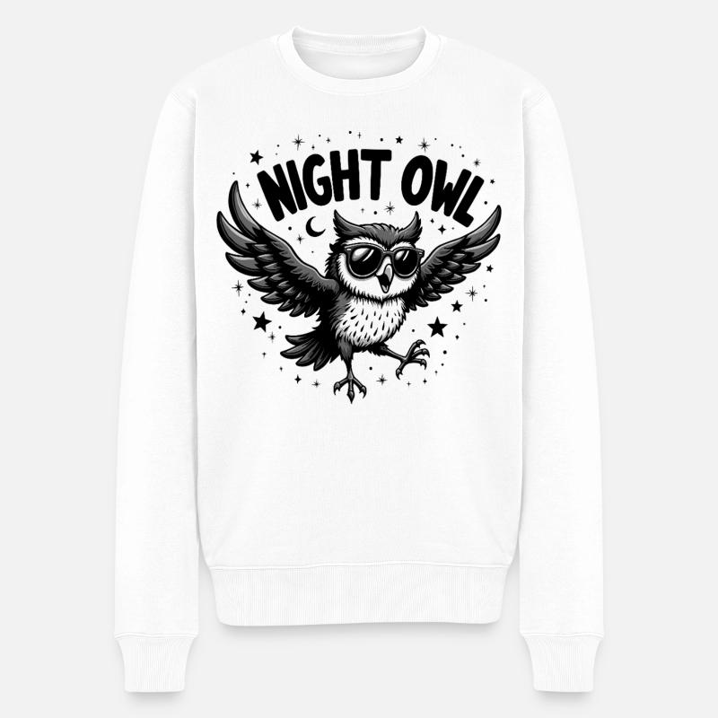Night Owl Eule mit Sonnenbrille - Männer Premium Bio Pullover - Weiß